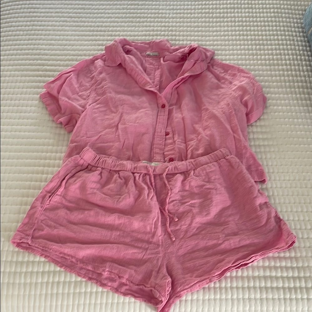 Pink Button-Up Shirt and Shorts Set